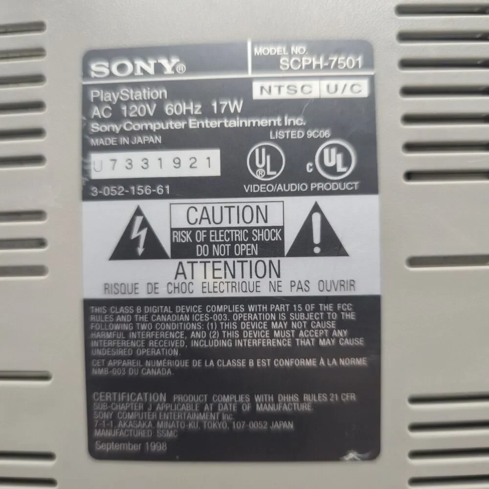 Sony PS1 SCPH-7501 Console with Controller -  Tested/Working - Referbished